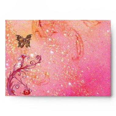 GOLD BUTTERFLY IN PINK SPARKLES AND SWIRLS ENVELOPE