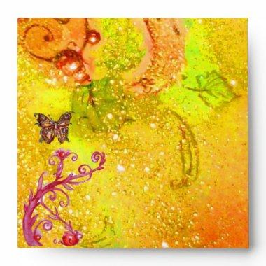 GOLD BUTTERFLY IN YELLOW SPARKLES AND SWIRLS ENVELOPE