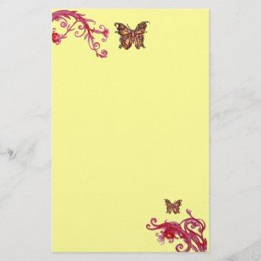 GOLD BUTTERFLY , red pink light yellow Stationery