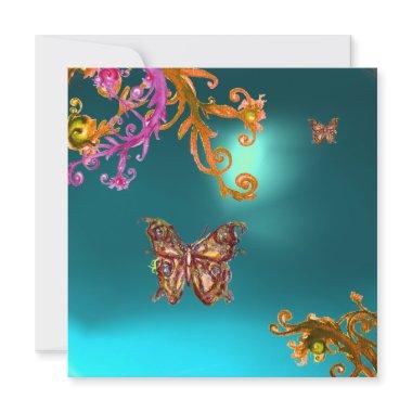 GOLD BUTTERFLY TEAL AQUA BLUE AQUAMARINE GEMSTONE Invitations