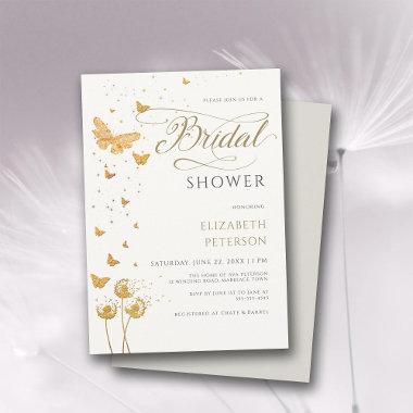 Gold Butterfly Wildflowers Boho Chic Bridal Shower Invitations