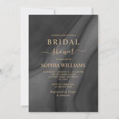 Gold Calligraphy & Black Bridal Shower Invitations