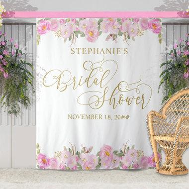 Gold Calligraphy Pink Floral Bridal Shower Tapestry