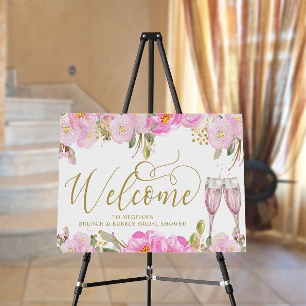 Gold Calligraphy Pink Floral Brunch Bubbly Welcome Foam Board