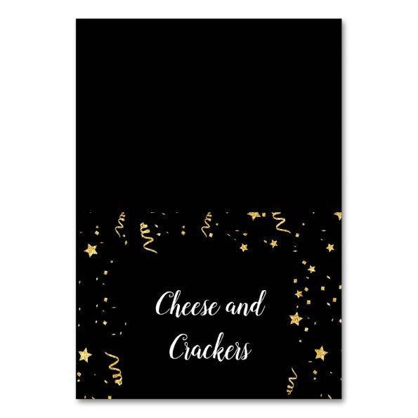 Gold Celebration on Black Buffet Food Labels Table Number