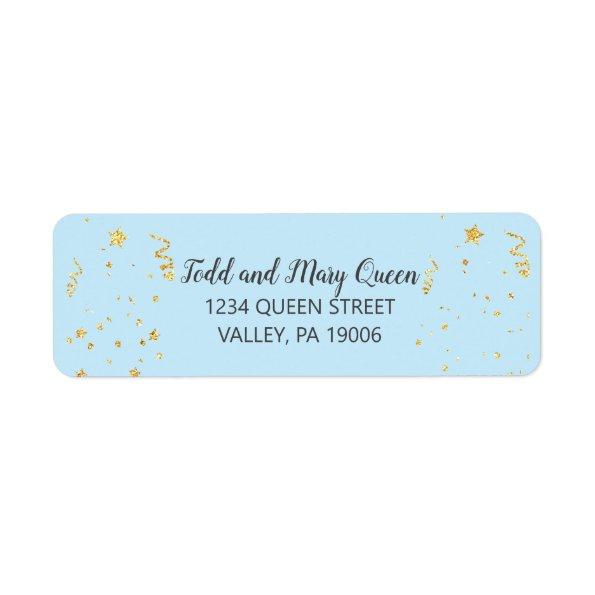 Gold Celebration on Blue Return Address Labels