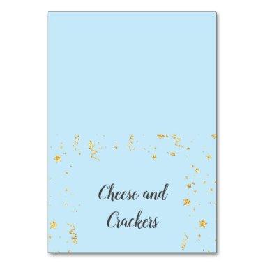 Gold Celebration on Blue Shower Buffet Food Labels Table Number