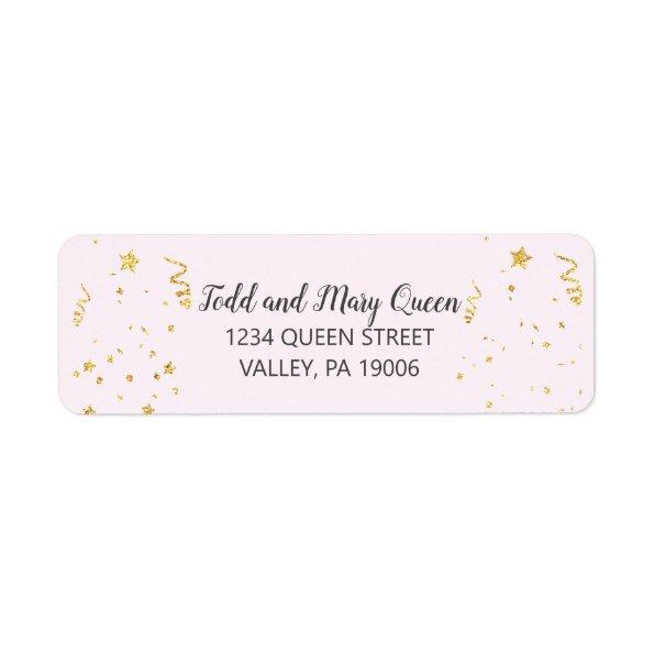 Gold Celebration on Pink Return Address Labels