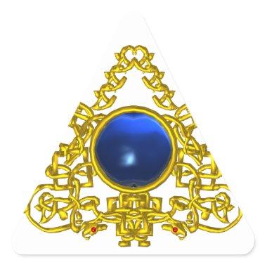 GOLD CELTIC TRIANGLE WITH BLUE SAPPHIRE TRIANGLE STICKER