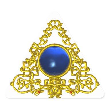 GOLD CELTIC TRIANGLE WITH BLUE SAPPHIRE TRIANGLE STICKER