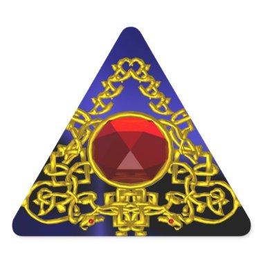 GOLD CELTIC TRIANGLE WITH RED RUBY TRIANGLE STICKER