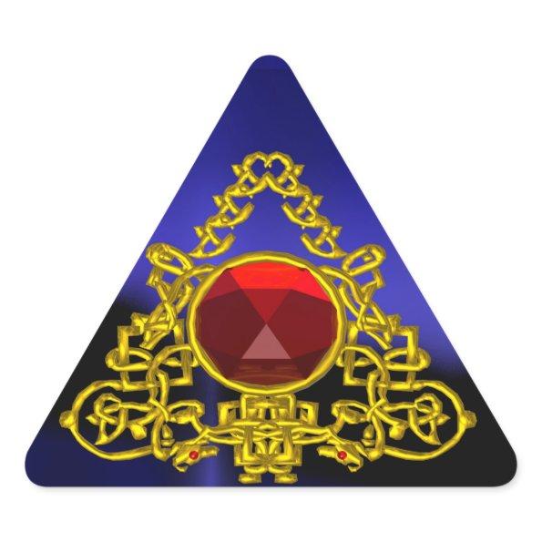 GOLD CELTIC TRIANGLE WITH RED RUBY TRIANGLE STICKER