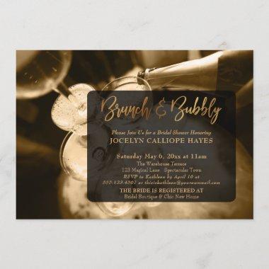 Gold Champagne Brunch & Bubbly Handwriting Invitations
