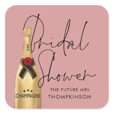 Gold Champagne Future Mrs Dusty Rose Bridal Shower Square Sticker