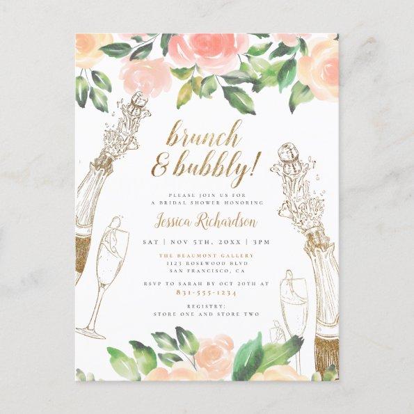Gold Champagne & Peach Roses Bridal Shower Brunch Invitation PostInvitations