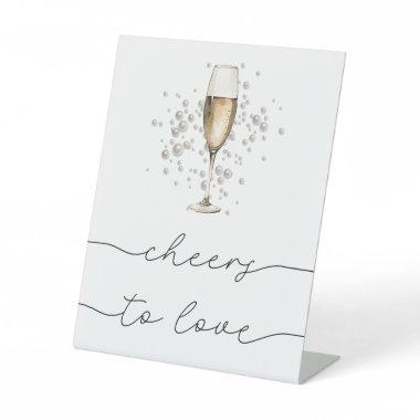 Gold Champagne Pearls and Prosecco Cheers To Love Pedestal Sign