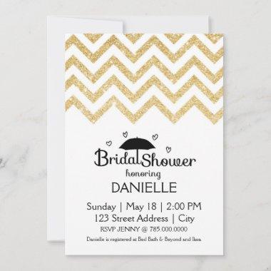 Gold Chevron Bridal Shower Invitations