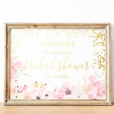 Gold chic floral watercolor bridal shower welcome foil prints