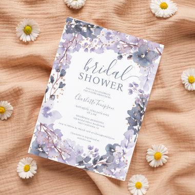 Gold chic lavender floral watercolor bridal shower Invitations