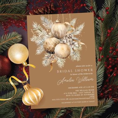 Gold Christmas Ornament Bridal Shower Invitations