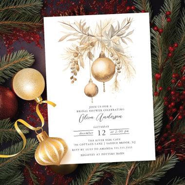 Gold Christmas Ornament Bridal Shower Invitations