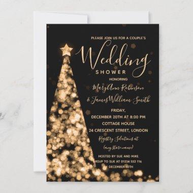 Gold Christmas Tree Lights Holiday Couples Shower Invitations
