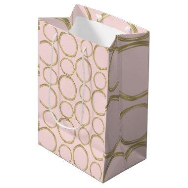 Gold Circles & Blushing Pink Modern Trendy Chic Medium Gift Bag