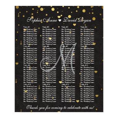 Gold Confetti Black Leather Wedding Seating Chart