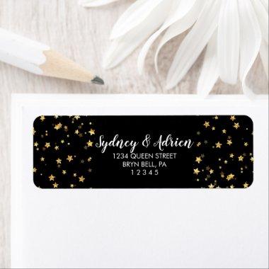 Gold Confetti|Black Wedding Invite Return Address Label