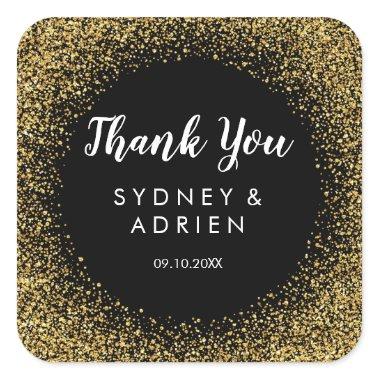 Gold Confetti | Black Wedding Thank You Favor Square Sticker