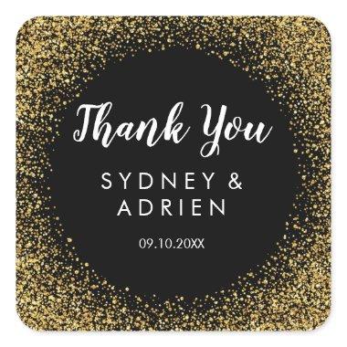 Gold Confetti | Black Wedding Thank You Favor Square Sticker