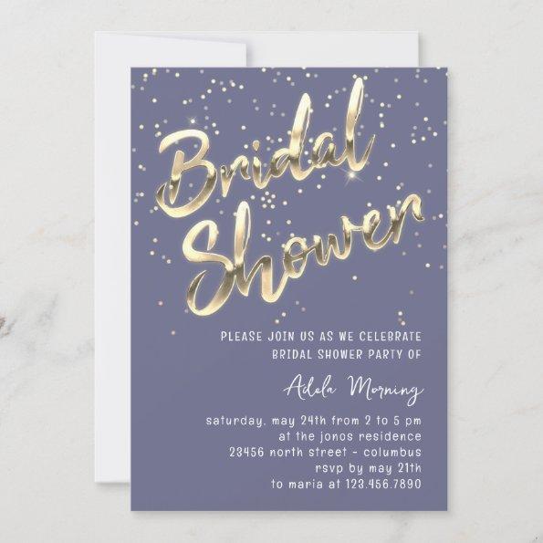 Gold Confetti Bridal Shower Script Blue Invitations