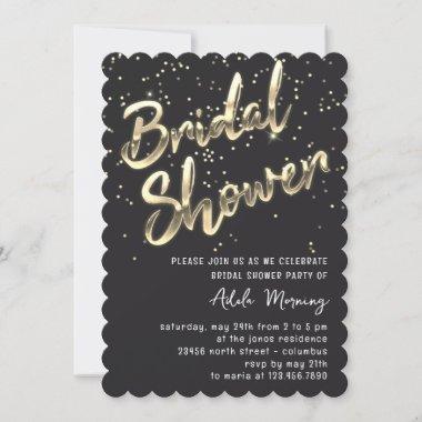 Gold Confetti Bridal Shower Script Gray Invitations
