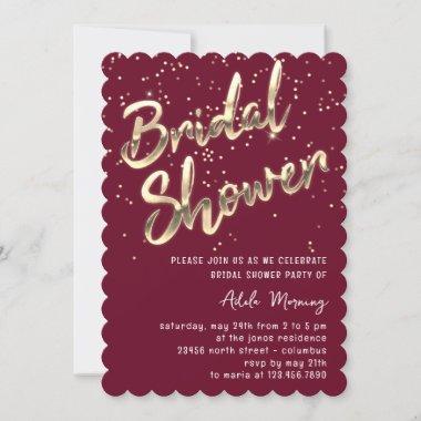Gold Confetti Bridal Shower Script Marsala Invitations