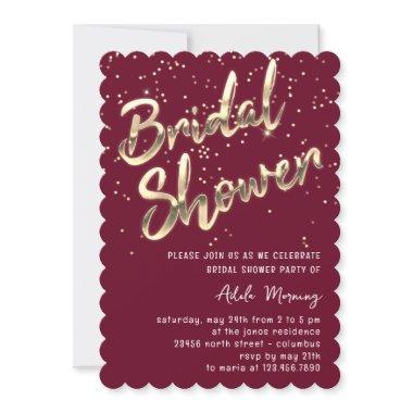 Gold Confetti Bridal Shower Script Marsala Invitations