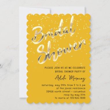 Gold Confetti Bridal Shower Script Mustard Invitations