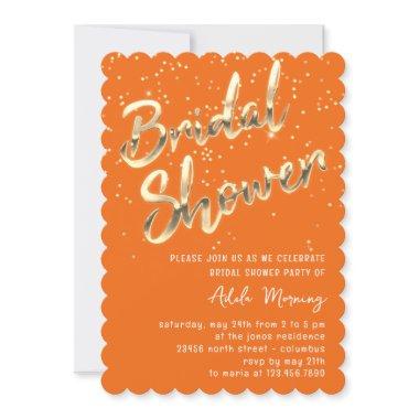 Gold Confetti Bridal Shower Script Orange Invitations