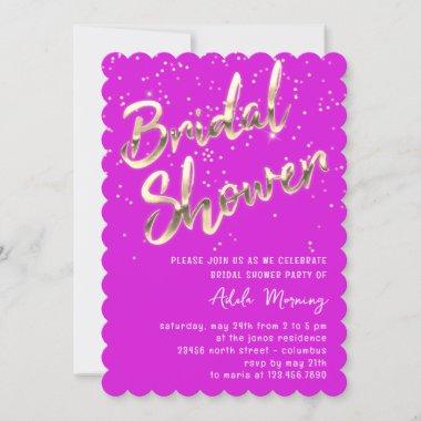 Gold Confetti Bridal Shower Script Pink Invitations