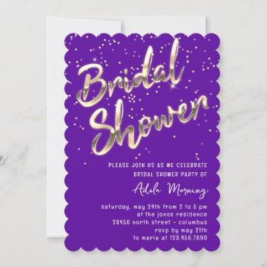 Gold Confetti Bridal Shower Script Purple Invitations