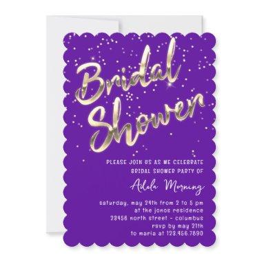 Gold Confetti Bridal Shower Script Purple Invitations