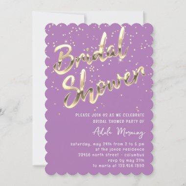 Gold Confetti Bridal Shower Script Violet Invitations