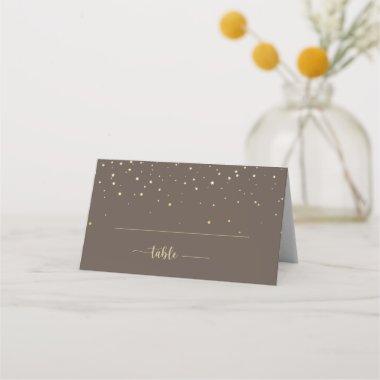 Gold Confetti Brown Calligraphy Wedding Place Invitations