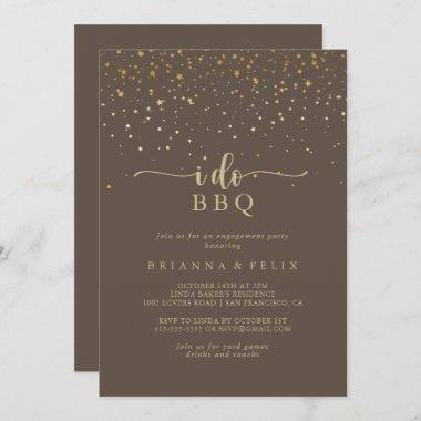 Gold Confetti Brown I Do BBQ Engagement Party  Invitations