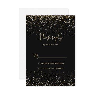 Gold Confetti Calligraphy Fancy Script RSVP