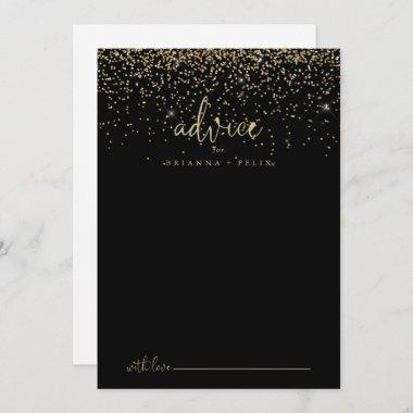 Gold Confetti Calligraphy Fancy Script Wedding  Advice Card