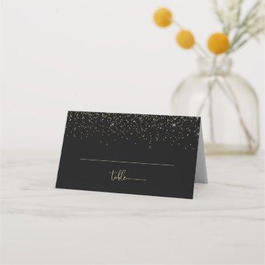 Gold Confetti Calligraphy Fancy Script Wedding Place Invitations