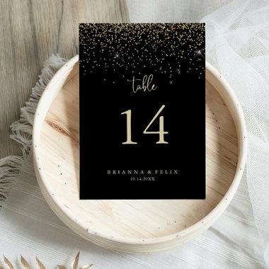Gold Confetti Calligraphy Fancy Script Wedding  Table Number