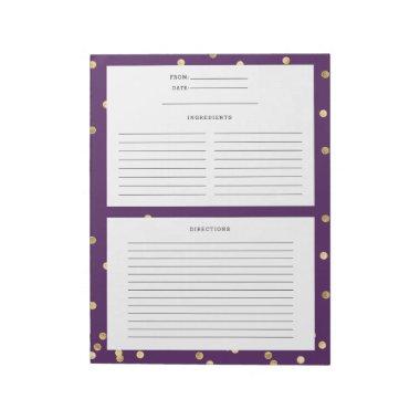 Gold Confetti Custom Color Purple Recipe Template Notepad