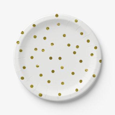 Gold Confetti Dots Faux Foil Modern Chic Simple Paper Plates