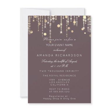 Gold Confetti Drip Birthday Bridal Ivory Smoky Invitations